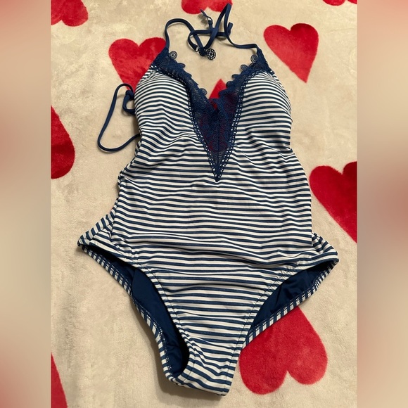 NWT SEAFOLLY Riviera Striped One Piece Swimsuit in French Blue Marle - Picture 5 of 10